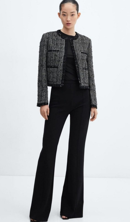 کت زنانه توید مشکی مدل چنل با جیبهای مخملی – مدل جدید ۲۰۲۵