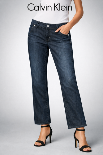 شلوار جین زنانه Calvin Klein اصل رنگ آبی تیره با فیت استاندارد
