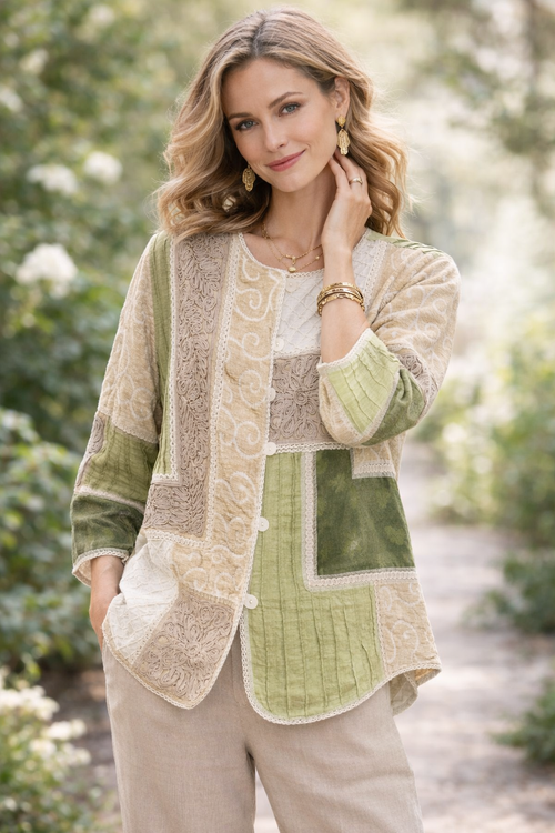 مانتو هنری دستدوز با پارچه ژاکارد