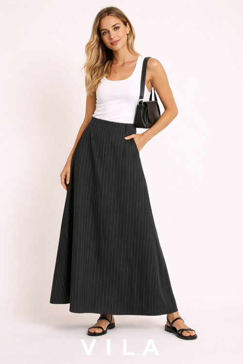 دامن ماکسی مشکی راهراه زنانه شیک