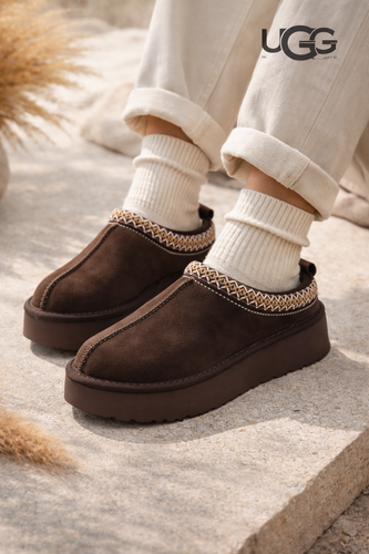 کفش اسلیپر پلتفرم UGG زنانه قهوهای