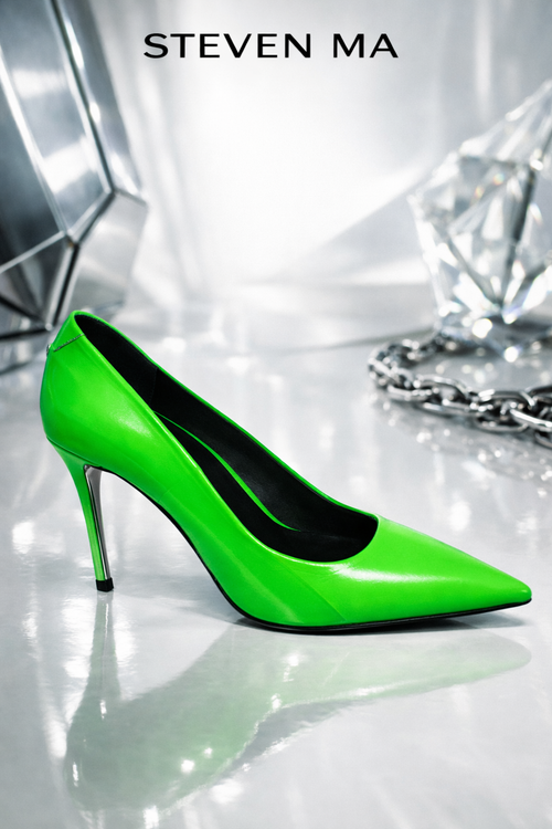 کفش پاشنه بلند زنانه سبز نئونی Steven Ma نمای کناری
