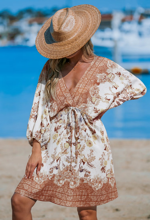 کاور ساحلی زنانه بوهو کرم قهوهای | سایز M | لباس ساحلی شیک تابستانی