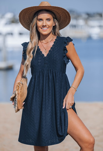 پیراهن ساحلی زنانه سرمهای گیپوری با آستین چیندار