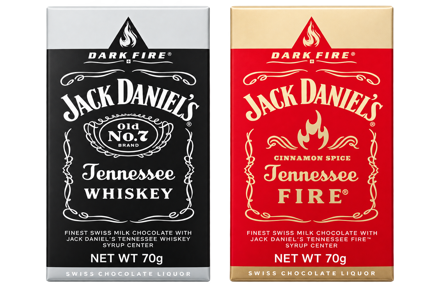 شکلات جک دنیلز دارک فایر ۷۰ گرم مدل Tennessee Whiskey و Tennessee Fire