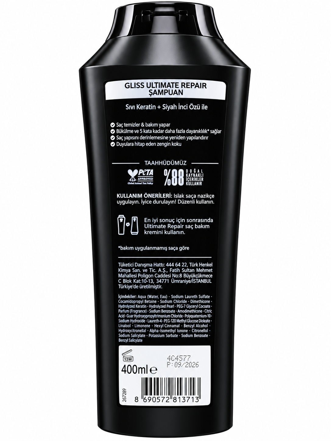 پشت بطری شامپو گلیس Ultimate Repair 400 میلی لیتر