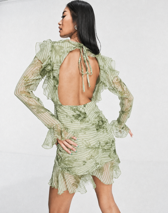 پیراهن زنانه ASOS DESIGN سبز گلدار کوتاه آستین بلند