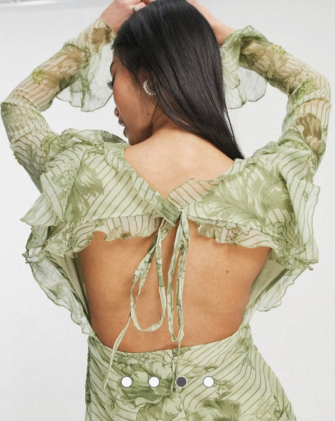 پیراهن زنانه ASOS DESIGN سبز گلدار کوتاه آستین بلند